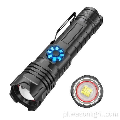 Super High Version XHP70 2000 LUMENS Bright Type-C ładowalne ściemniacze Tactical Torch Light z klipsem